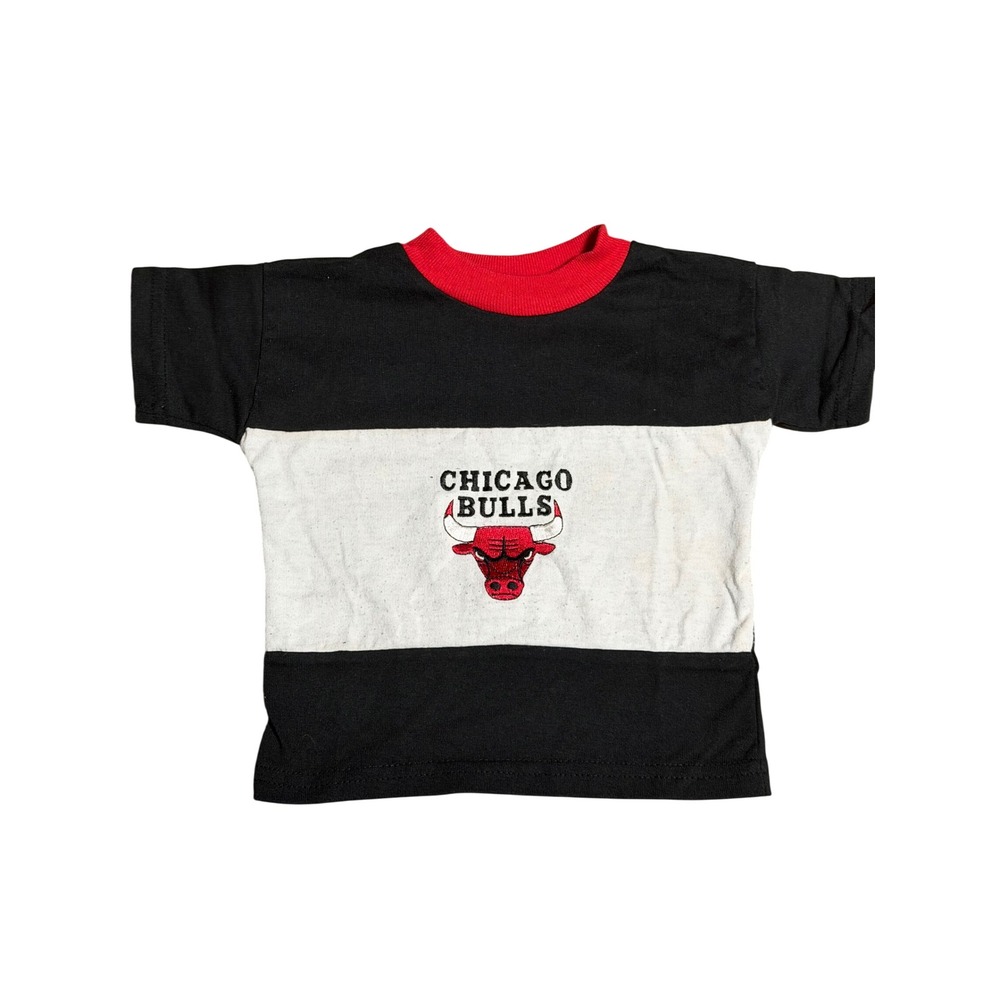 Vintage Chicago Bulls Baby T-Shirt 12M NBA Basketball Colorblock Black Red USA